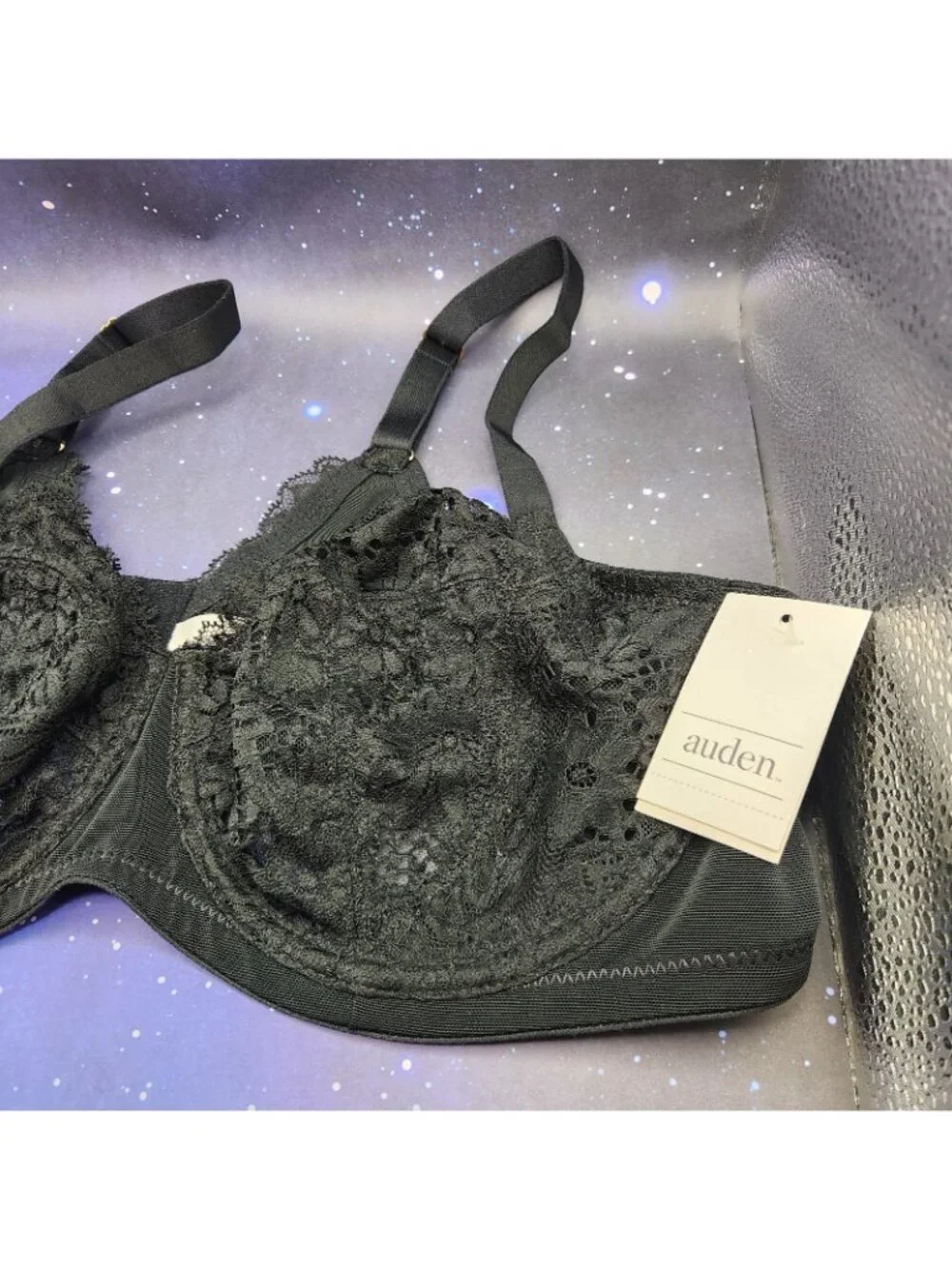 Auden Solid Black w Lace Underwire Full Coverage Unlined Bra 42 D NEW - Picture 2 of 6